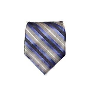 Cremieux Mens Silk Tie Blue Silver Striped Herringbone Hand Made USA Necktie